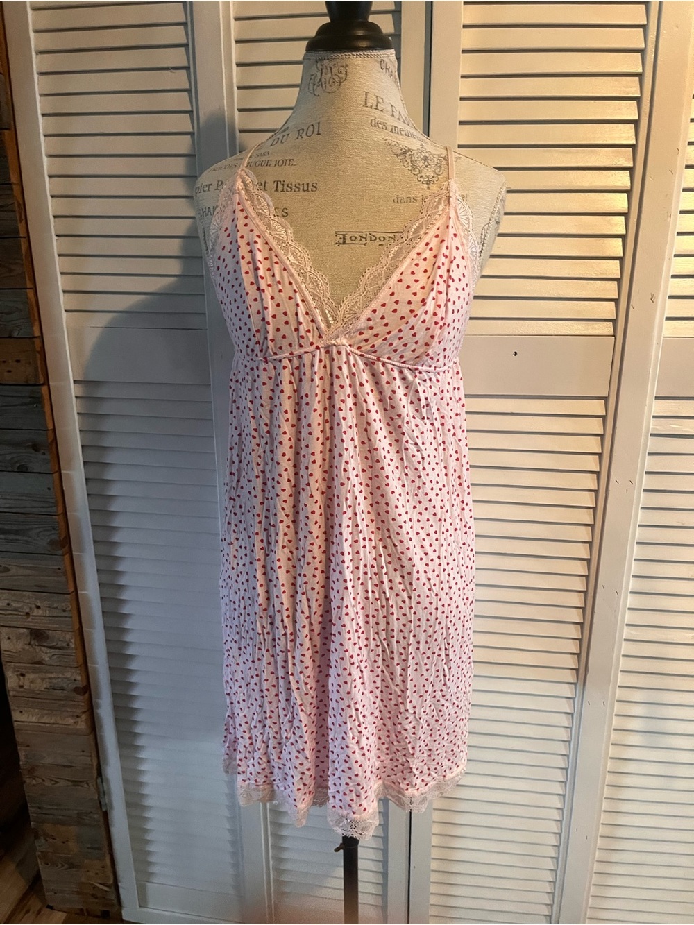 Women's Pink Polka Dot Lace Trim Nightdress